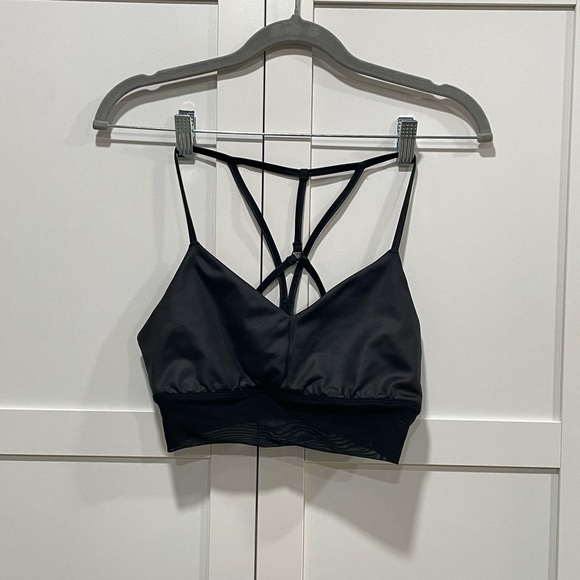 Alo yoga Lavish Black satin glossy Strappy with mesh Bralette - Picture 2 of 6